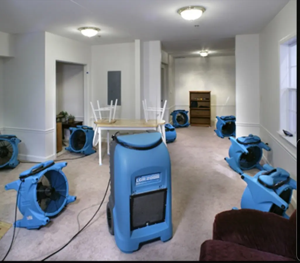 Air movers and dehumidifier setup for Water Extraction & Removal in Miami Beach
